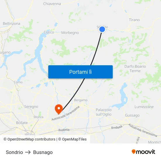 Sondrio to Busnago map