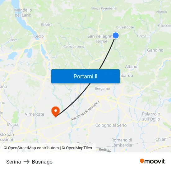 Serina to Busnago map
