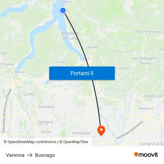 Varenna to Busnago map