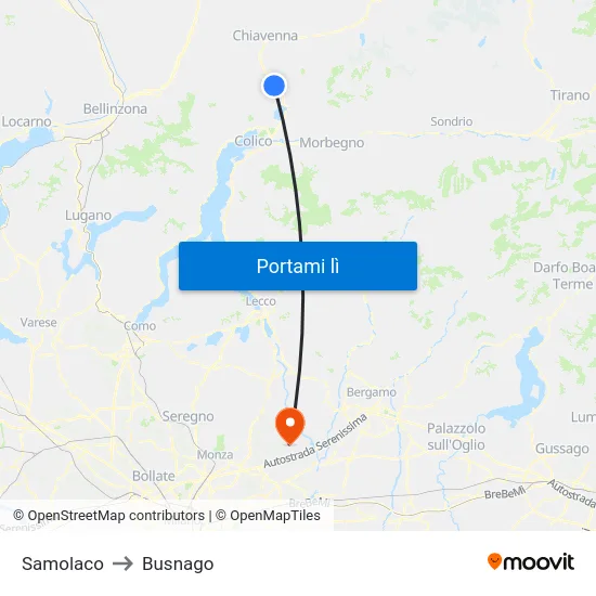 Samolaco to Busnago map
