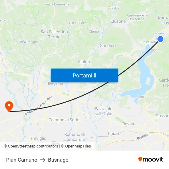 Pian Camuno to Busnago map
