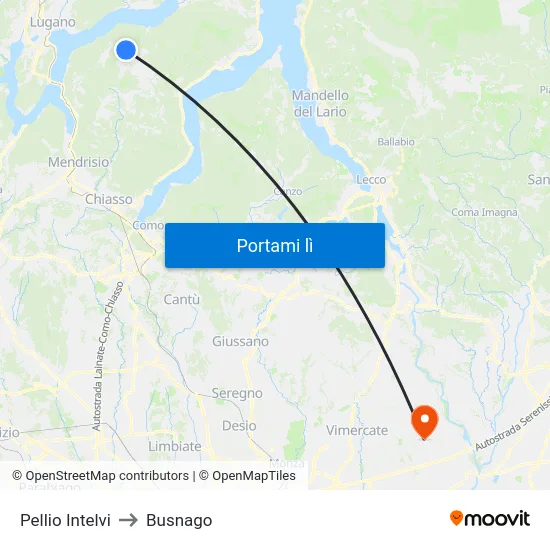 Pellio Intelvi to Busnago map