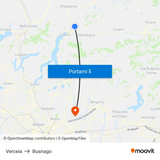Verceia to Busnago map