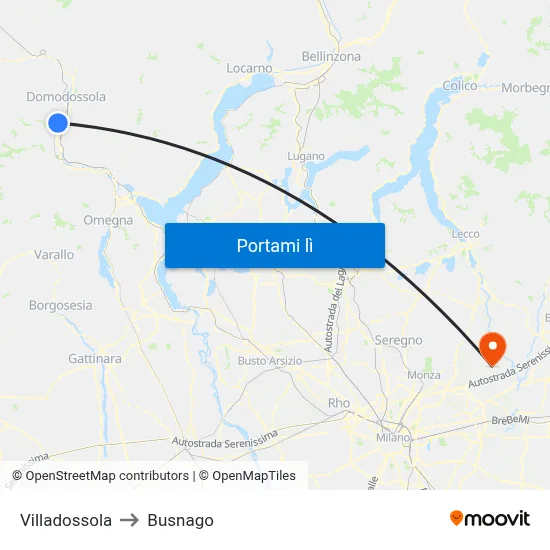 Villadossola to Busnago map
