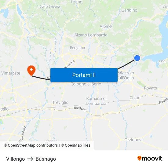 Villongo to Busnago map