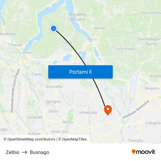 Zelbio to Busnago map
