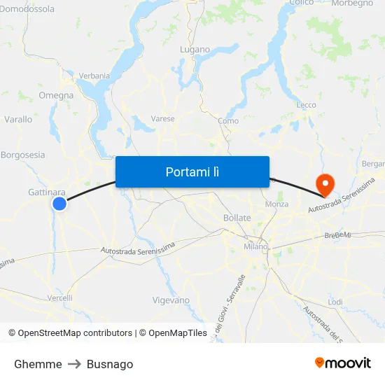Ghemme to Busnago map