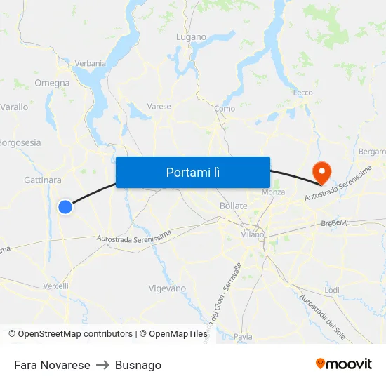 Fara Novarese to Busnago map