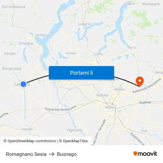 Romagnano Sesia to Busnago map