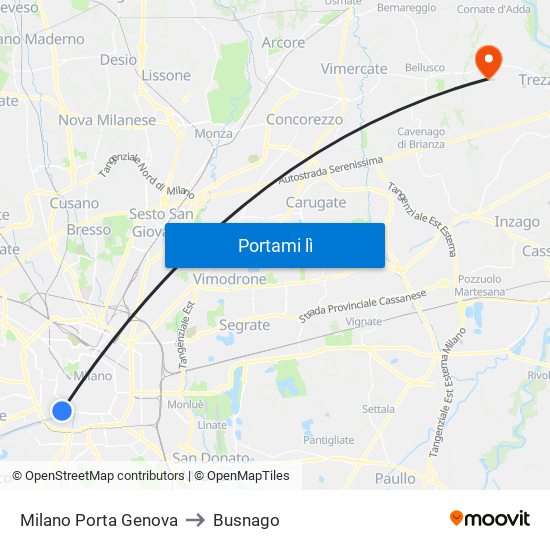 Milano Porta Genova to Busnago map