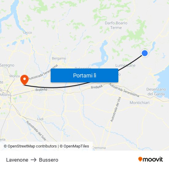 Lavenone to Bussero map