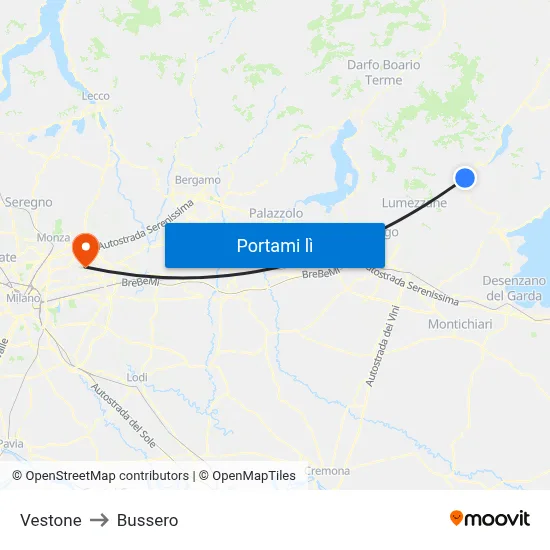 Vestone to Bussero map