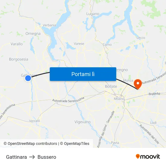 Gattinara to Bussero map