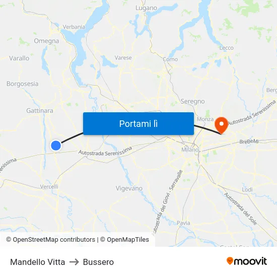 Mandello Vitta to Bussero map