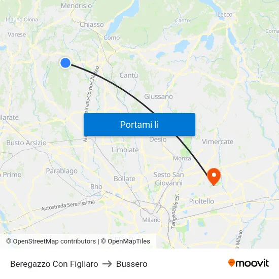 Beregazzo Con Figliaro to Bussero map