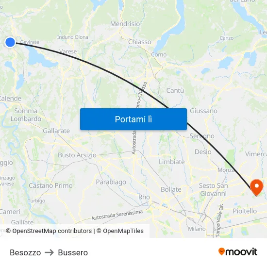 Besozzo to Bussero map