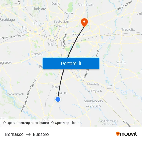 Bornasco to Bussero map