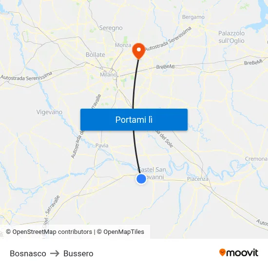 Bosnasco to Bussero map
