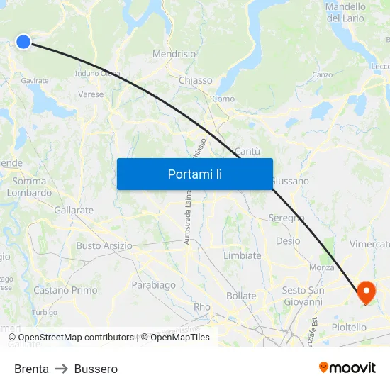 Brenta to Bussero map