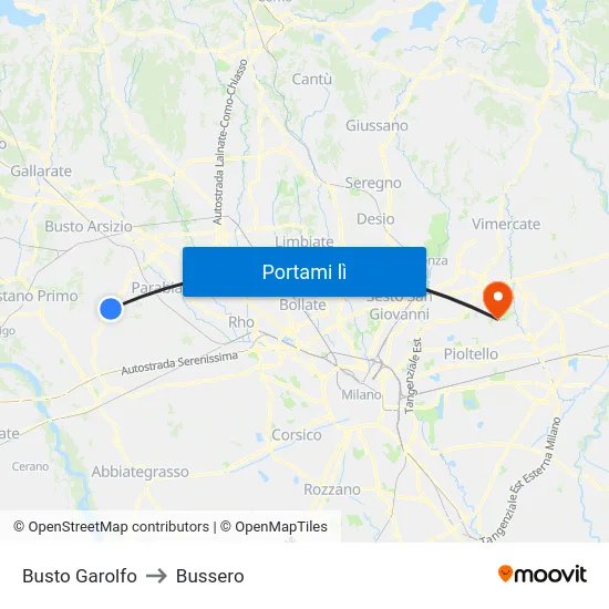 Busto Garolfo to Bussero map