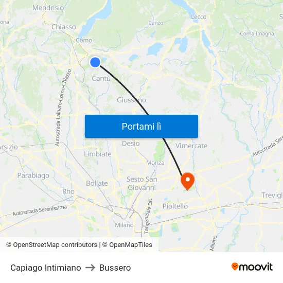 Capiago Intimiano to Bussero map