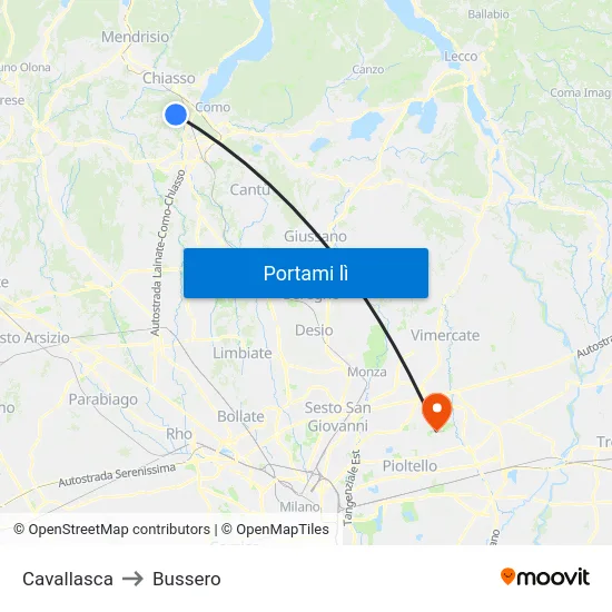 Cavallasca to Bussero map