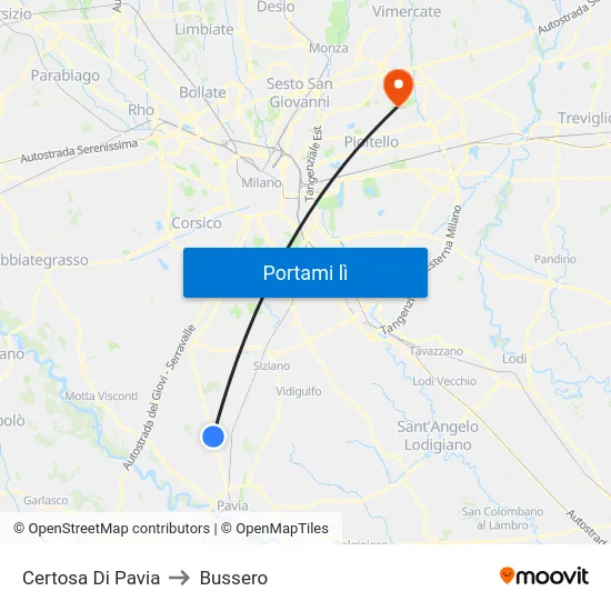 Certosa Di Pavia to Bussero map
