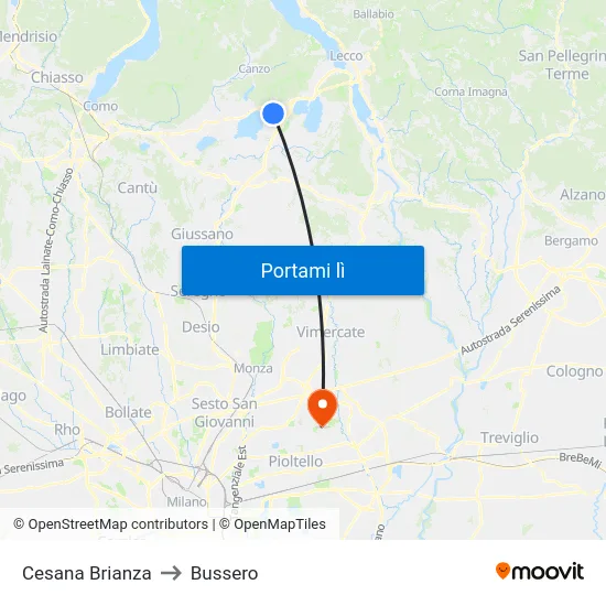 Cesana Brianza to Bussero map