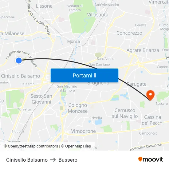 Cinisello Balsamo to Bussero map