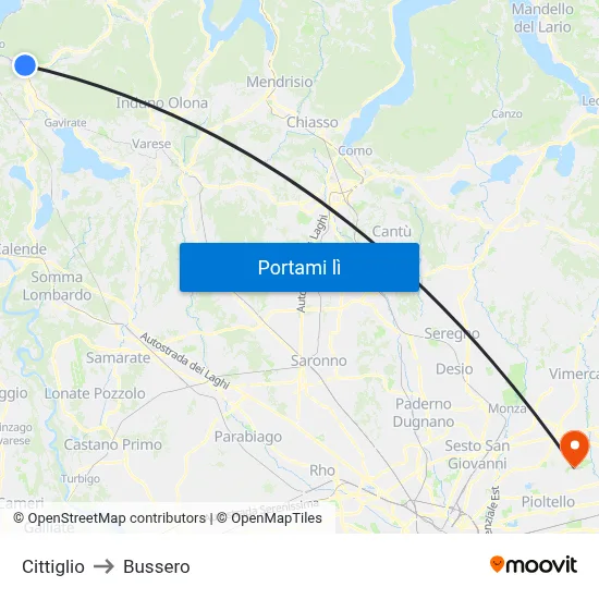Cittiglio to Bussero map