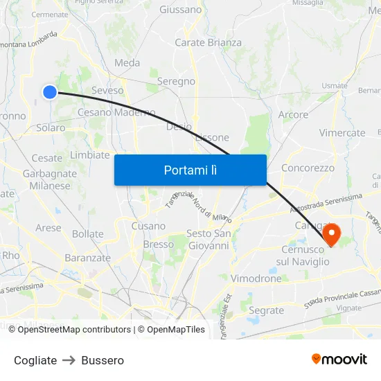 Cogliate to Bussero map