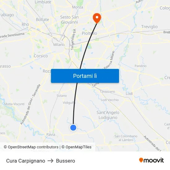 Cura Carpignano to Bussero map
