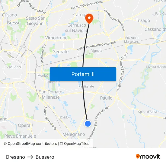 Dresano to Bussero map