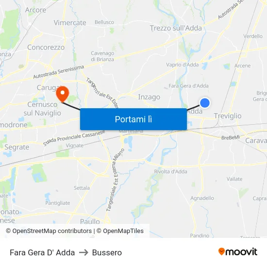 Fara Gera D' Adda to Bussero map