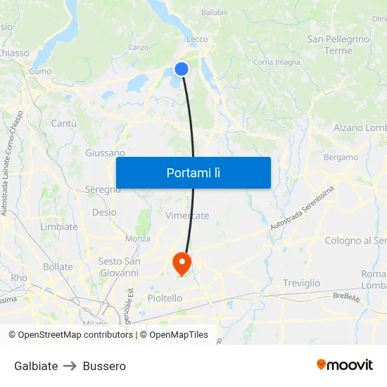 Galbiate to Bussero map