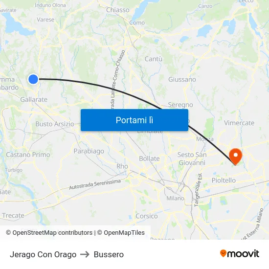 Jerago Con Orago to Bussero map