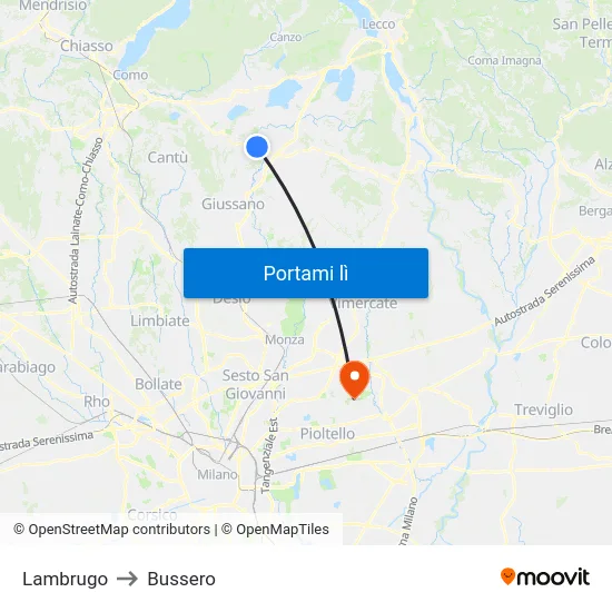 Lambrugo to Bussero map