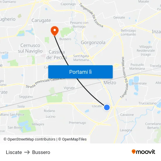 Liscate to Bussero map