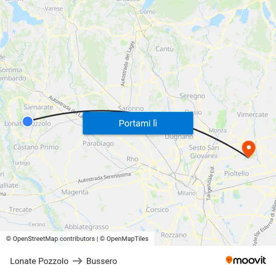 Lonate Pozzolo to Bussero map