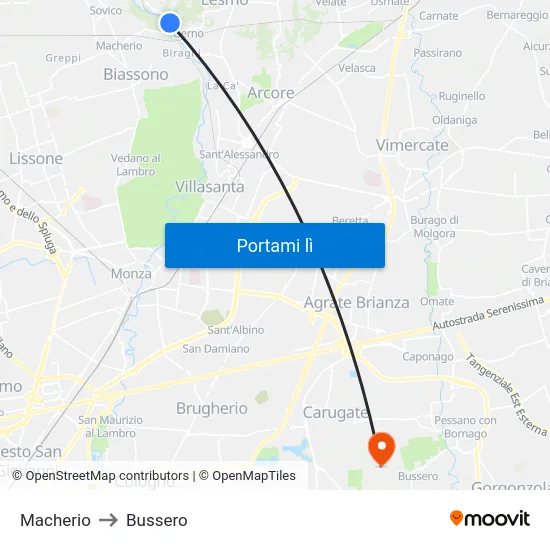 Macherio to Bussero map