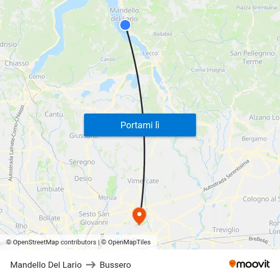 Mandello Del Lario to Bussero map