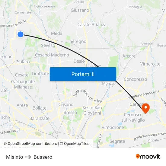 Misinto to Bussero map