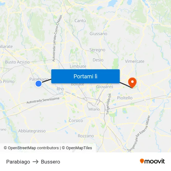 Parabiago to Bussero map