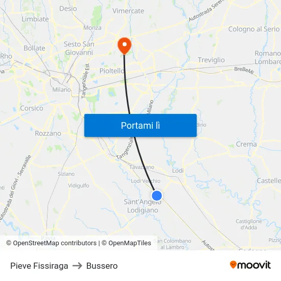 Pieve Fissiraga to Bussero map