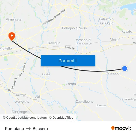 Pompiano to Bussero map