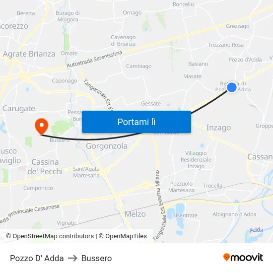 Pozzo D' Adda to Bussero map