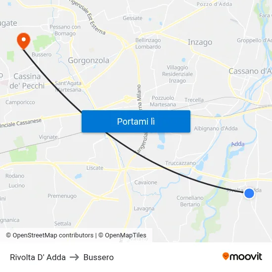 Rivolta D' Adda to Bussero map