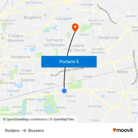 Rodano to Bussero map