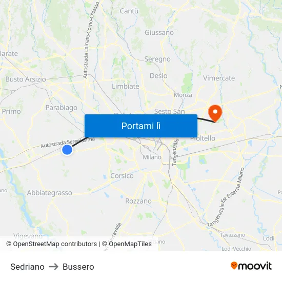 Sedriano to Bussero map