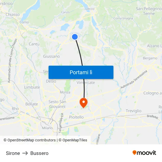 Sirone to Bussero map
